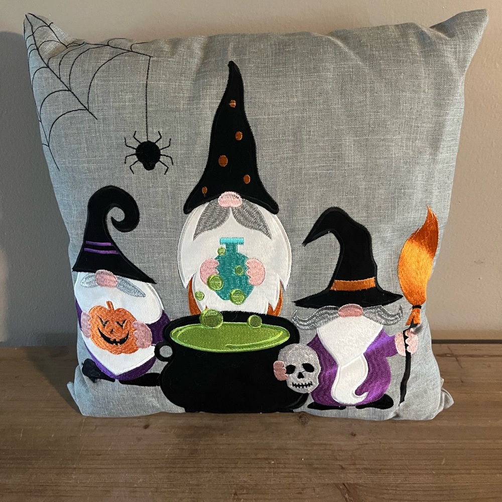 Halloween Gnome Decorative Pillow‎ - Gray and Black